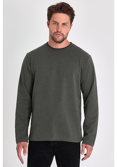 MMetalic Çift Bisiklet Yaka Standart Rahat Kesim Erkek Sweatshirt Haki Antrasit MMetalic Çift Bisiklet Yaka Standart Rahat Kesim Erkek Sweatshirt Haki Antrasit