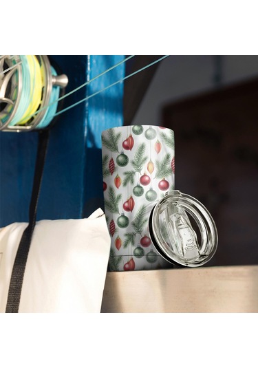20oz Noel Desenli Seyahat Kahve Termosu, Kapaklı Paslanmaz Çelik Noel Süs Eşyası Çam Ağacı