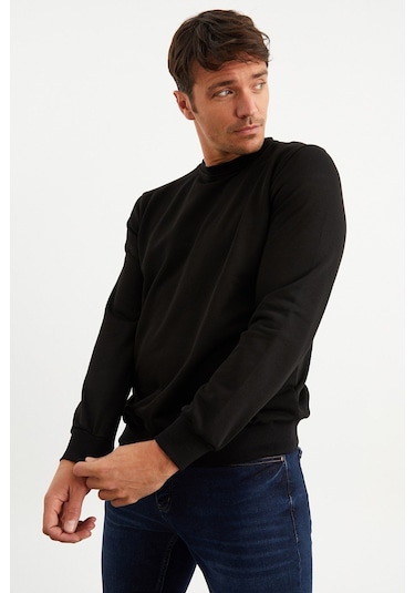 Mysport 5010 Erkek Bisiklet Yaka Baskılı Sweatshirt-siyah Siyah