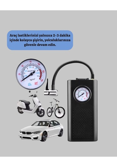 Bfs Elektrikli Hava Kompresörü Type-c Usb Şarjlı Çok Fonksiyonlu Lastik Pompası