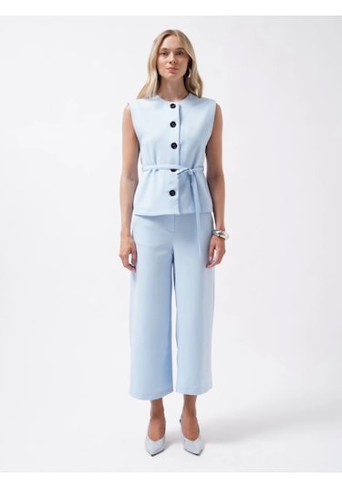 Kuşaklı Dokuma Yelek Mavi
