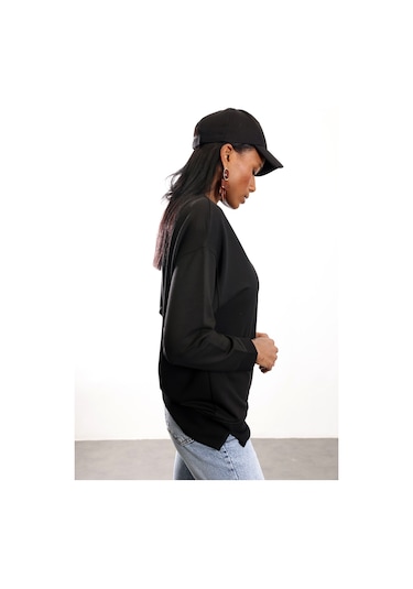 5in1Canpolat Siyah Bisiklet Yaka Basic Sweatshirt 9002 Siyah
