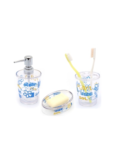 DENİZ DESEN 3 LÜ BANYO SETİ AKRİLİK Şeffaf