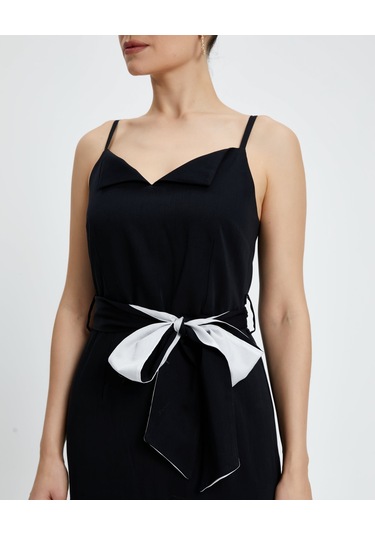 Kadın Askılı Uzun Elbise - Kemer Detaylı - Modern Ve Şık - Günlük Ve Özel Günler İçin Elbise Siyah