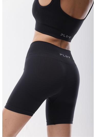 Seamless Siyah Normal Bel Kısa Fitted Basic Sporcu Tayt SiYAH
