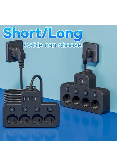 Honeybeeshop Beyaz 1 5m 5ft 4 Standart Eu Prizli 3 Usb A 1 Usb C Portlu Guvenli Priz Kisa 5 10 15 Ayak Uzatma Kablosu Ev Ofis Seyahat Uygun