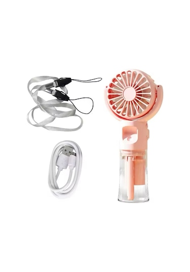 Avuç İçi Taşınabilir Su Spreyli Şarjlı Mini Vantilatör El Fanı F4 Pembe