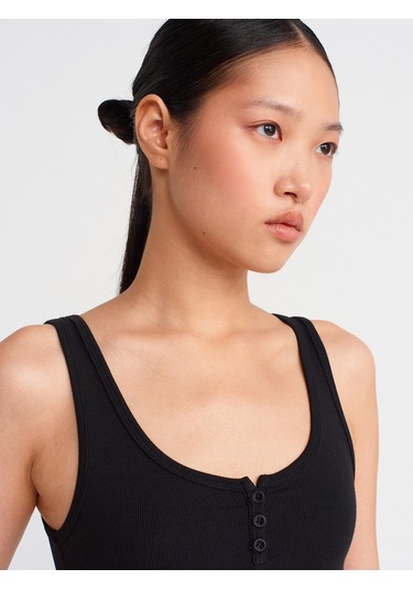 Dilvin 21158 Düğmeli Askılı Top-siyah Siyah