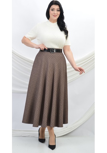 Soralline Kadın Etek Kloş Buklet Kumaş 779 Kahve Kahverengi