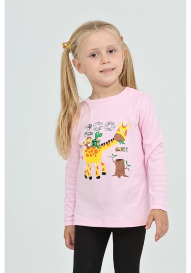 Toontoy Kız Çocuk Zürafa Baskılı Sweatshirt Pembe