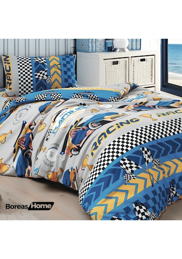 Boreas Home Blue Racer Pamuklu Tek Kişilik Nevresim Takımı