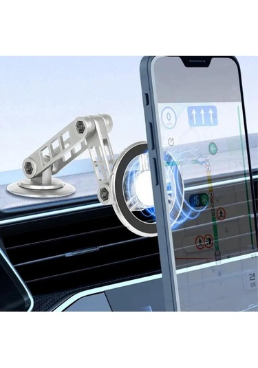 Metal Katlanabilir 360 Dönen Mıknatıslı Magnetic Yüksek Kaliteli Telefon Tutucu Gümüş