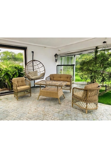 Tu Tienda Tire 2 1 1 Masa Tekli Salıncak Bahçe Balkon Mobilyası,bambu-saman Kahverengi Tu Tienda Tire 2 1 1 Masa Tekli Salıncak Bahçe Balkon Mobilyası,bambu-saman Kahverengi