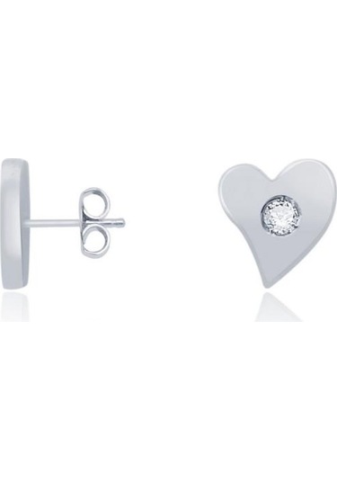 Tektaş - Beyaz Altın 14 Ayar Kalp Küpe N11.19203