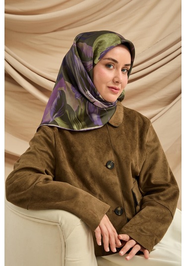 Silk Home Twill İpek Eşarp 11480-85 Koyu Yeşil, Mor, Lila, Mor, Bej