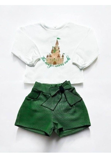 Kız Bebek Magic Never Yazılı Şortlu Takım-14851 Yesil