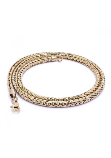 Erkek Oval Kral Bakla Örgülü Çelik Kolye 4mm 9184 Altın