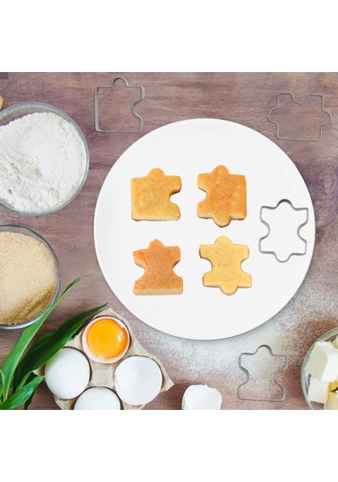 Sointeresting Paslanmaz Çelik Fondan Bisküvi Kurabiye Kesici Kek Pasta Kurabiye Kesici Puzzle Kalıp 4 Adet Gümüş