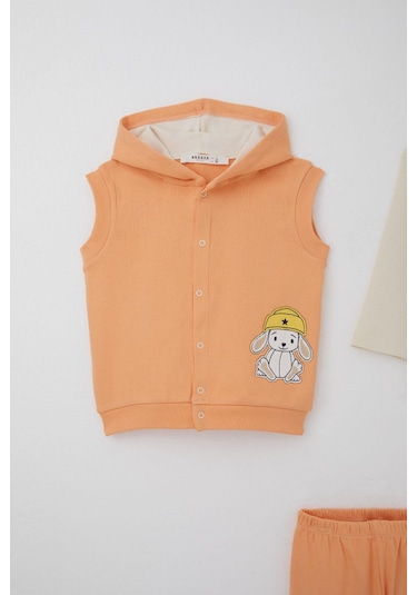 Breeze Kız Bebek Zıbınlı 3 Lü Takım Sevimli Şapkalı Köpekçik Nakışlı 4 Ay-1 Yaş, Somon Somon