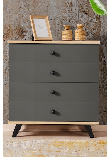 Ae-1047 Artemis Antrasit Şifonyer 4 Çekmeceli, Komodin, Ayaklı