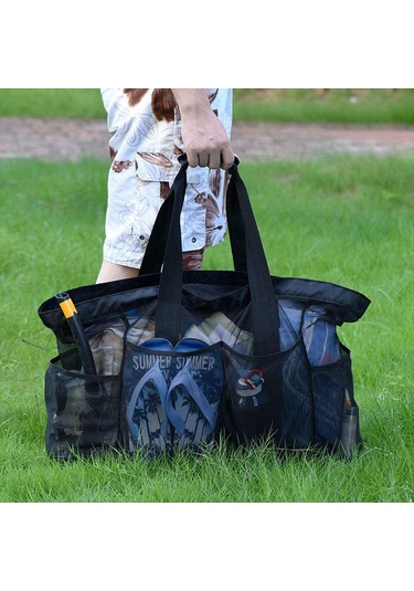 Suofeng Siyah Plaj Çantası 70x18x45 Cm - Fermuarlı Cep İle Oyuncak Ve Eşya Saklama Çantası - Dayanıklı Malzeme Diğer