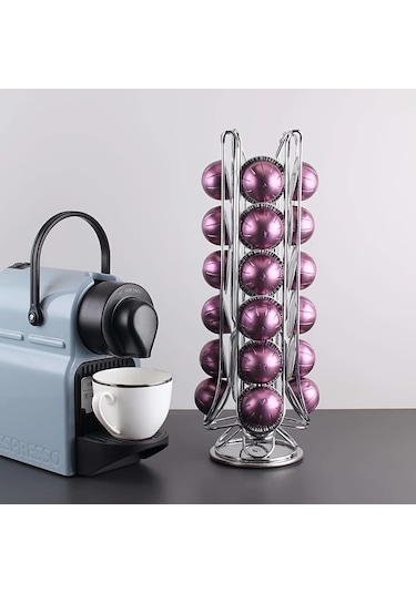 Elmpaly Gümüş Döner Kahve Kapsülü Saklama Rafı 24 Vertuo Kapsül Kapasiteli Gümüş