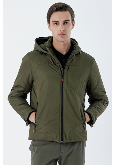 Koyu Haki Dik Yaka Astarlı Slim Fit Dar Kesim Casual Mont 1007235161-Koyu Haki