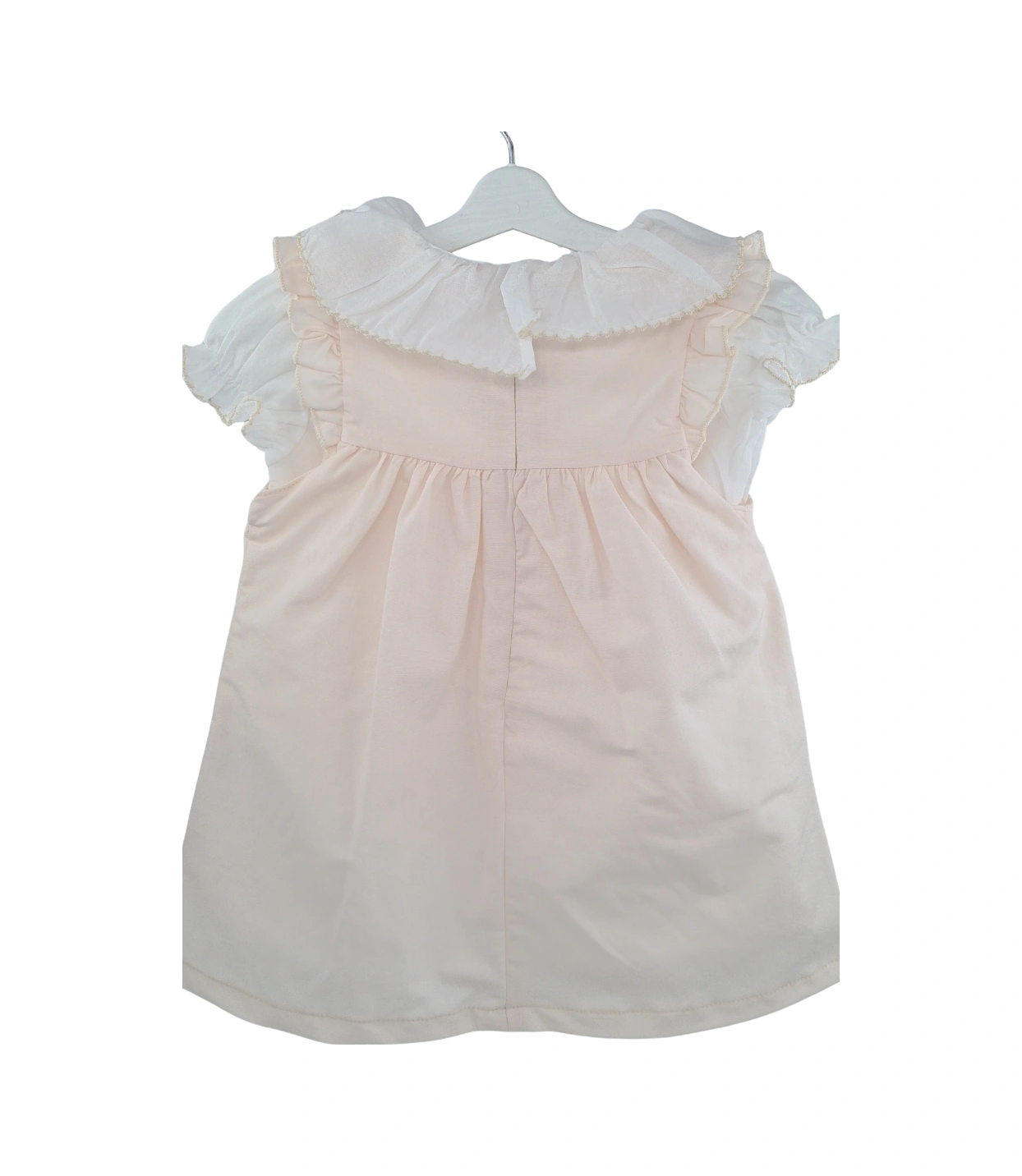 Kız Bebek Bej Çiçek İşlemeli Elbise Fırfıtlı Yaka Gömlekli Takım-1353 Bej