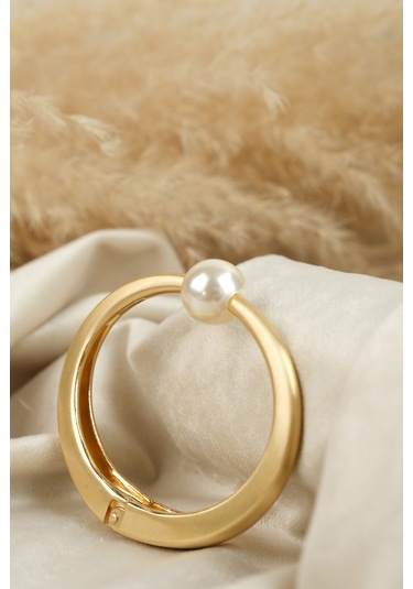 Çildan Womens Gold Özel Tasarım İnci Detaylı Kelepçe Bileklik Altın - Gold