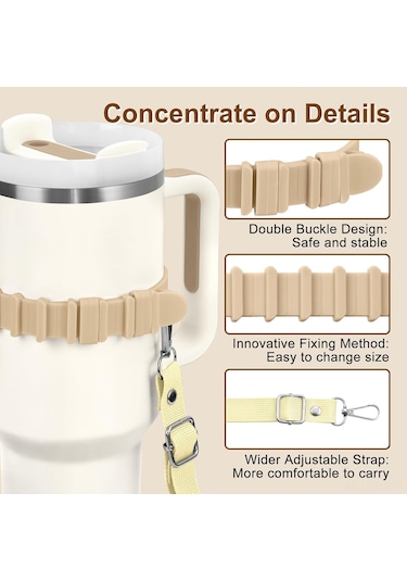 Aubyhe Stanley Bardak İçin Ayarlanabilir Silikon Askılı Kordon - Krem Rengi, Taşıma Kolaylığı Sağlar Haki