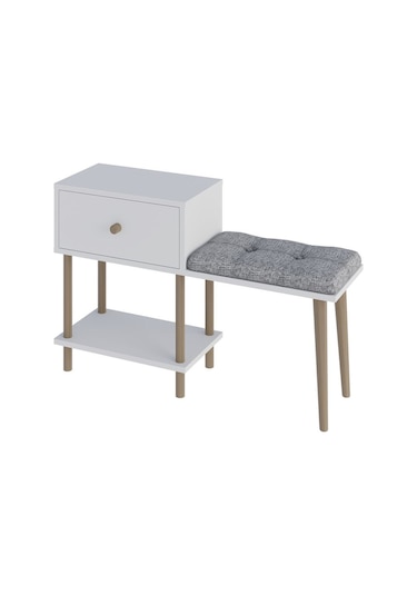 Puflu Ayakkabılık Düşer Kapaklı Ayakkabılık Raflı Ayakkabılık Iki Raflı-beyaz Beyaz