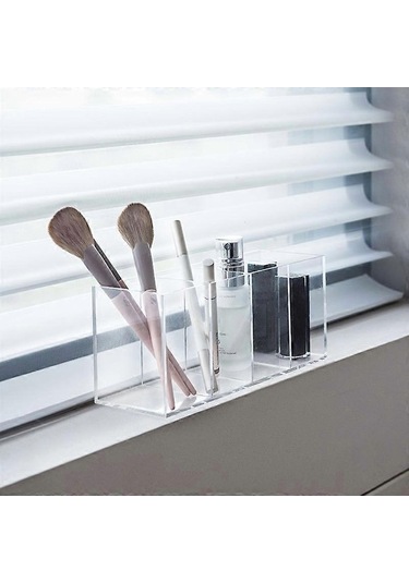 Fortunelane Şeffaf Akrilik Kalemlik, Makyaj Fırçası Bölmeleri, Saklama Masa Düzenleyici