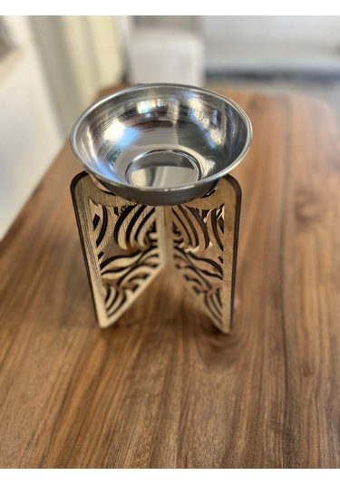 Modern Tasarımlı Ahşap Evcil Hayvan Mama Kabı Tekli