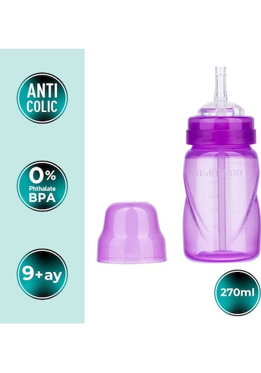Mamajoo Antikolik Akıtmaz Pipetli Bardak 270 ml Mor, 12 Ay+