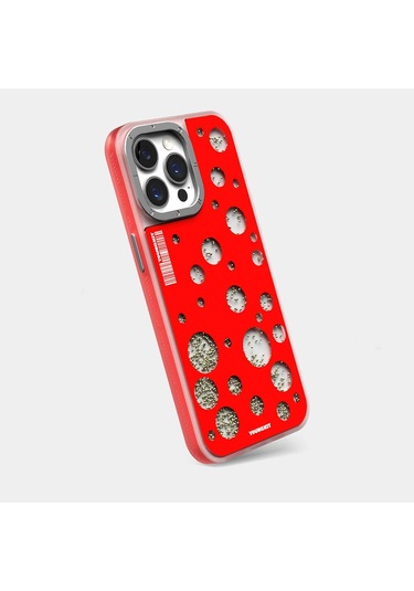 İphone 15 Pro Max Uyumlu Kılıf Magsafe Şarj Özellikli Youngkit Quicksand Beads Serisi Kapak Kırmızı