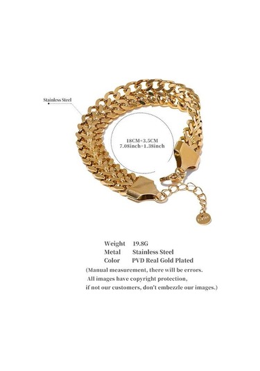 Altın Eetit Su Geçirmez Paslanmaz Çelik Küba Zincir Geniş Bilezik Bileklik Bildirimi Metal Cilalı 18k Pvd Kaplama Şık Takı Hediye