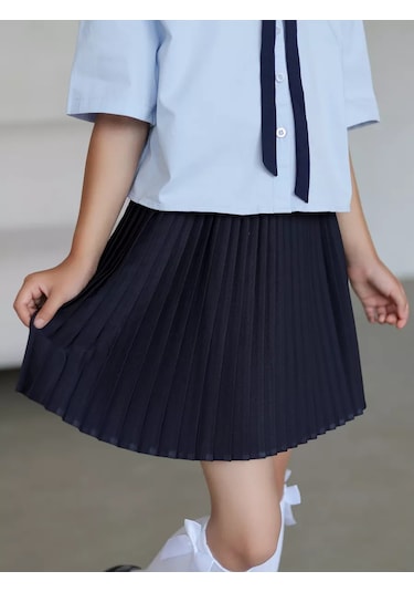 Lilidetki Kız Çocukları İçin Lacivert Pileli Lastik Bel Okuldaki Etek Kız Çocukları İçin Lacivert Pileli, Lastik Bel Ok Mavi