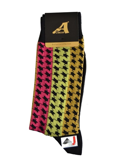 A Classe 3 Renkli Kazayağı Desenli Erkek Çorap Siyah