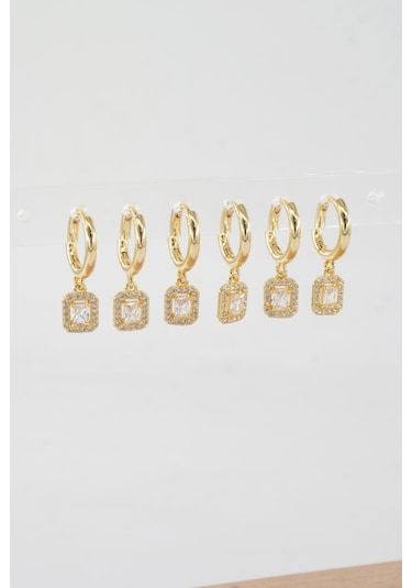 Kadın Vip Seri Özel Tasarım Baget Zirkon Taşlı 6'lı Küpe Seti 034