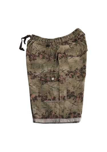 Büyük Beden Erkek Şort Desenli Kargo Cepli Kahverengi