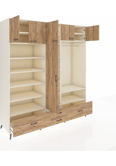 Kronos Dolap 18 Raflı 4 Çekmeceli Tek Askılı 220x59x243 Aytaşı-çam/çam Atlas Çam/atlas Çam