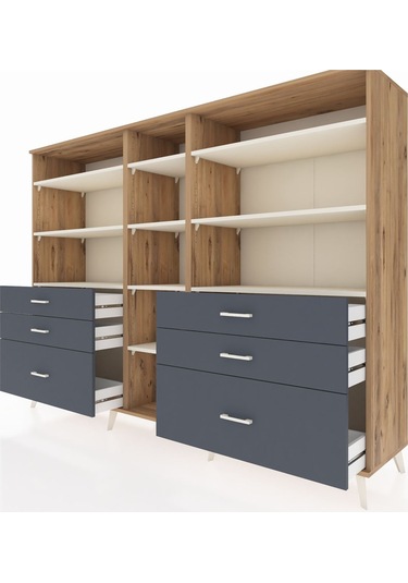 Hyperion Dolap 10 Raflı 6 Çekmeceli 220x44x163 Çam-aytaşı/antras Çam-aytaşı/antrasit