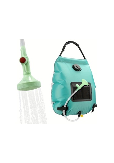 Elmpaly 19.99 Litre Solar Çalışan Kamp Seyahat Sızıntı Önleyici Taşınabilir Duş Torbası Mavi Renk Termometre Hortum Ve Başlık İçerir Bej