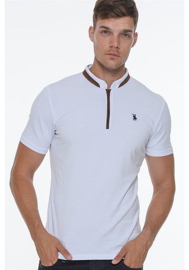 T8571 Dewberry Fermuarlı Erkek T-shırt-beyaz Beyaz