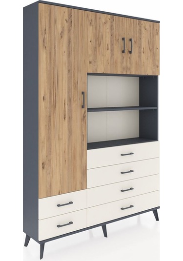 Arges Dolap 8 Raflı 6 Çekmeceli 3 Kapaklı 132x30x195 Antrasit... Antrasit