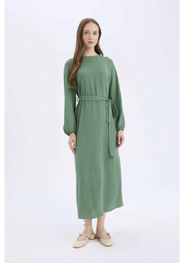 DeFacto Regular Fit Bisiklet Yaka Aerobin Uzun Kollu Elbise Midi E5268AX25SPGN759