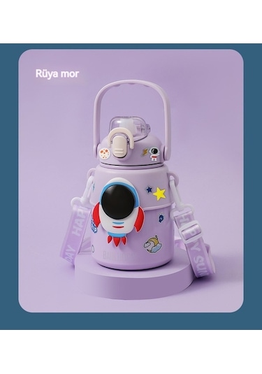 Novahub Yalıtımlı Su Roket Pipet Paslanmaz Ördek Öğrenci Mor Mor Karikatür Kapasiteli Gagası Çocuk Çelik Büyük Bardağı 316 Nh Mor