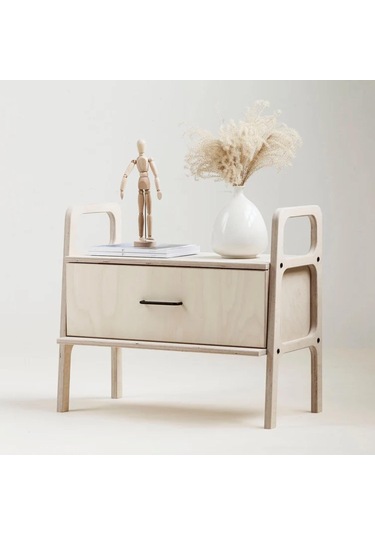 Woodesk Tale, Ahşap, Çekmeceli Natural Renk, 75x65, Komodin,