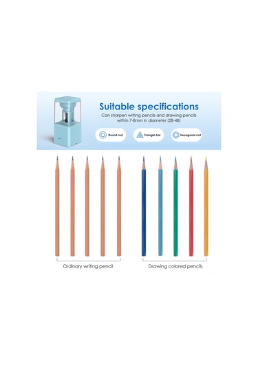 Vkemall Yzh178 Otomatik Elektrikli Kalem Kesici - 7-8mm Çaplı, 3 Seviye Kalınlık Ayarlı, 2000mah Li-pil, Mavi Altıgen/üçgen/daire Kalemler İçin Gümüş