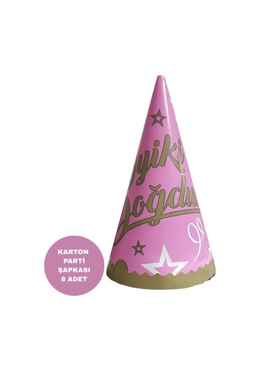 İyiki Doğdun Temalı Pembe Karton Parti Şapkası 8 Adet Tüm Yaşlar